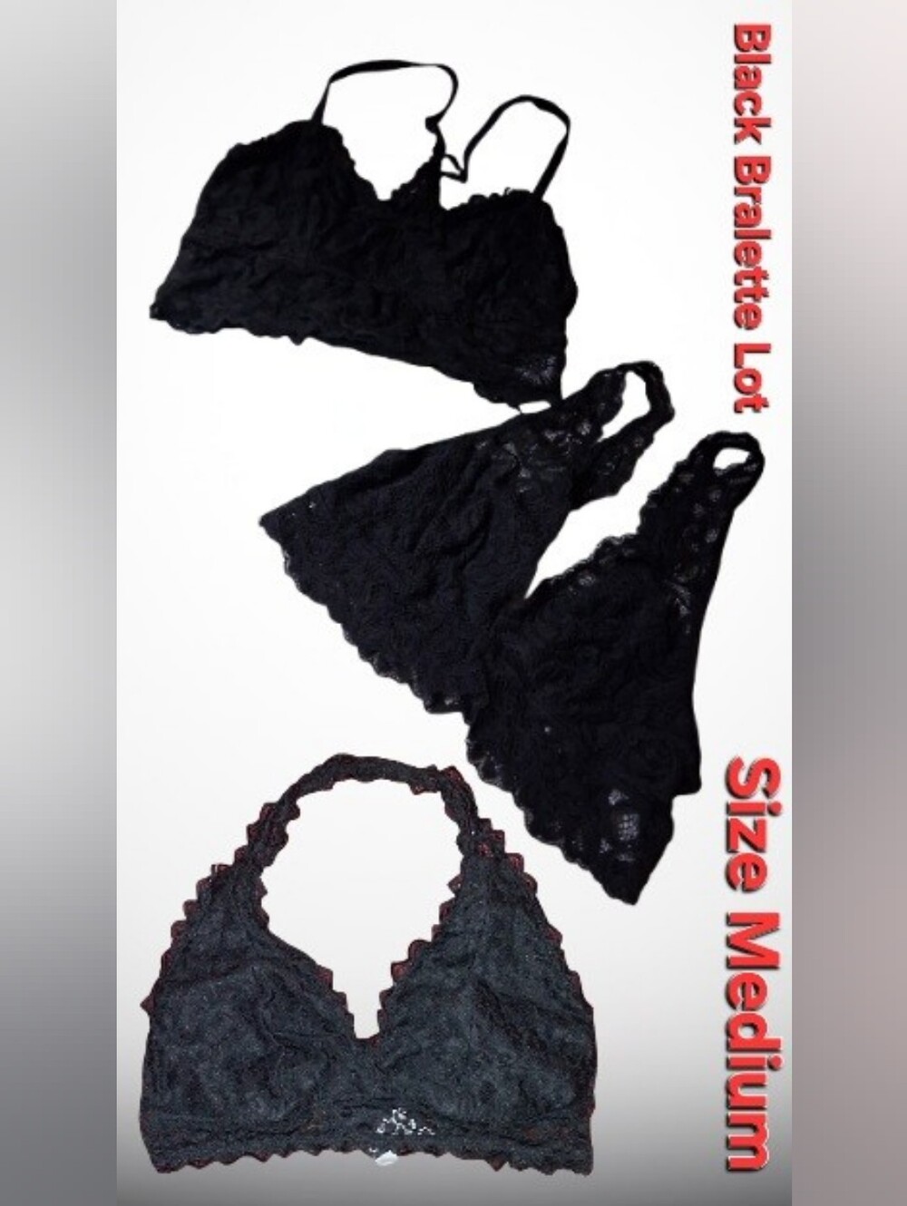 Clothes: Size MEDIUM Black Bralette Lot